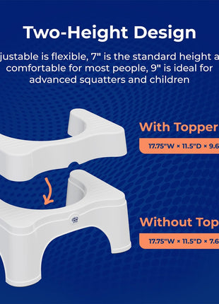 Squatty Potty The Original Bathroom Toilet Stool - Adjustable 2.0, Convertible to 7" or 9" Height with Removable Topper for Adults and Kids White