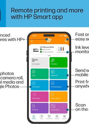 HP OfficeJet 8015e Wireless Color All-in-One Printer, 6 Month Instant Ink Trial Included