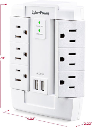 CyberPower CSP600WSURC2 Surge Protector, 1500J/125V, 6 Swivel Outlets, 2 USB Charging Ports, Wall Tap Design, White, UL listed