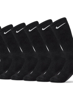 Nike Unisex Everyday Cushioned Training Crew Socks (6 Pairs), White/Black, Large
