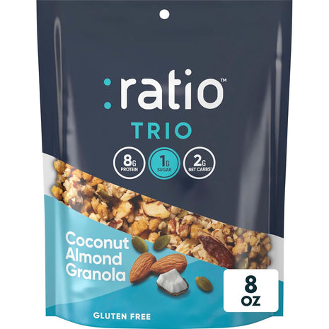 Ratio Trio Coconut Almond Granola Cereal, 1g Sugar, Keto Friendly, 8 oz Resealable Bag