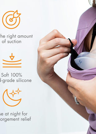 Boon Trove Silicone Manual Breast Pump - Discreet Milk Collector - 2 Count | Hands Free Breast Pump, Includes Canvas Travel Pouch, Breastfeeding Essentials, Passive Suction, Collects Up To 3 Ounces