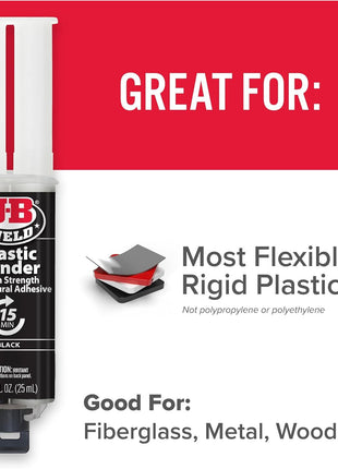 J-B Weld 50139 Plastic Bonder Body Panel Adhesive and Gap Filler Syringe - Black - 25 ml