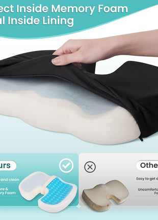 Office Chair Seat Cushion, Cooling Gel Enhanced Memory Foam Cushion for Long Sitting - Back, Sciatica, Coccyx, Tailbone Pain Relief Pillow - for Office, Gaming, Car, Wheelchair - Black, Large