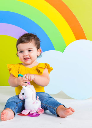 Bright Starts Unicorn Sparkle & Shine Plush Take-Along Stroller or Carrier Toy, Ages 0 Month+, Pink