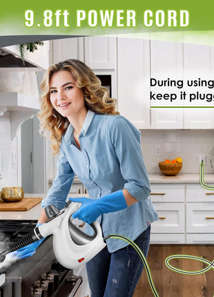 Phueut Pressurized Handheld Multi-Surface Natural Steam Cleaner with 12 pcs Accessories, Multi-Purpose Steamer for Home Use, Steamer for Cleaning Floor, Upholstery, Grout and Car (Grey)