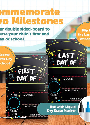 First Day Last Day of School Double Sided Sign (Dry Erase Board for Liquid Chalk Markers - 12 inch x 7.9 inch)