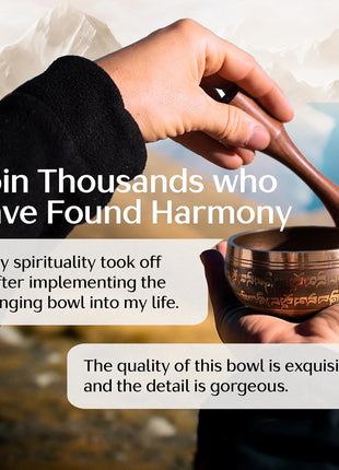 Handmade Tibetan Etched Singing Bowl Set? Sound Bowl & Meditation Bowl with Cushion, Mallet & Guide? Yoga Kit? Stress Relief Tools? Ancient Himalayan Meditation Tools