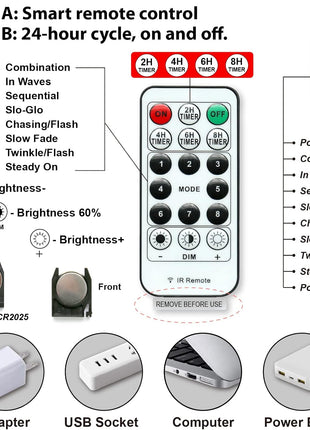 HXWEIYE 120LED Warm White 40Ft Fairy String Light with 52 Clear Clips & 12 Hooks, USB Powered, Waterproof, 8 Modes & Timer, Perfect for Indoor/Outdoor, Bedroom, Party, Wedding Decor