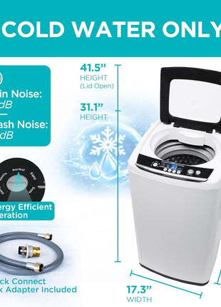 BLACK+DECKER 0.9 Cu. Ft. Portable Washer, 6.6 lb. Capacity, BPWM09W, White | 6.6 lb. Capacity Washing Machine for Homes & Apartments, 5 Wash Cycles, Quick Connect Sink Adapter and Drain Hose Included
