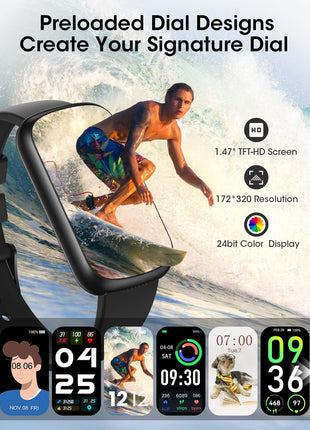 Health Fitness Tracker for Men Women: Smart Watch with 24H Heart Rate Monitor Blood Oxygen Sleep Tracker Calorie Step Counter 5ATM Waterproof Fitness Activity Trackers Compatible with iPhone Android