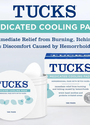 TUCKS Medicated Cooling Pads, 100 Count – Hemorrhoid Pads with Witch Hazel, Cleanses Sensitive Areas, Protects from Irritation, Hemorrhoid Treatment, Medicated Pads Used by Hospitals