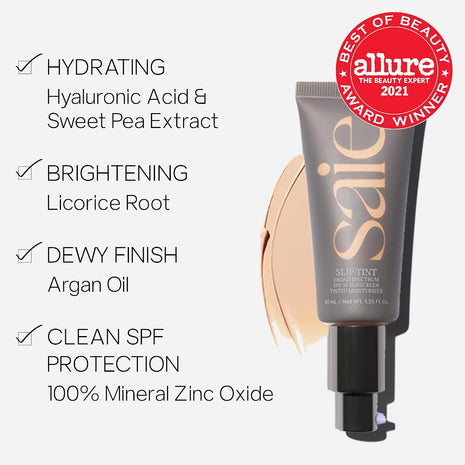 Saie Glow & Blend Duo - Slip Tint Tinted Moisturizer SPF 35 Shade Two (1.35 oz), The Big Liquid Foundation Brush (1 Count), Hydrating Glow & Seamless Blending