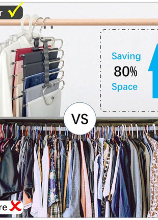 Magic Pants Hangers Space Saving - 2 Pack for Closet Multiple Layers Multifunctional Uses Rack Organizer for Trousers Scarves Slack (2 Pack with 10 Metal Clips)