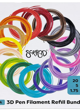 SCRIB3D Pen Filament Refills, 20 Colors, 320 Feet, 1.75mm PLA, Works with SCRIB3D, PIKA3D, MYNT3D and Most Other 3D Printing Pens