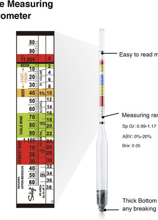 SOLIGT Triple Scale Hydrometer and Glass Test Jar for Wine, Beer, Mead & Cider   ABV, Brix and Gravity Test Kit