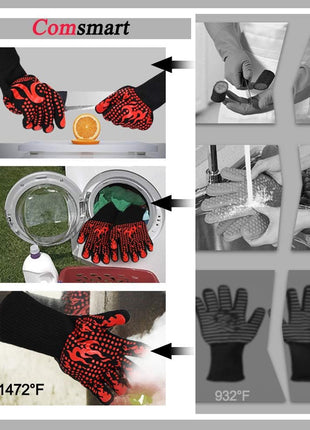 Comsmart BBQ Gloves, 1472 Degree F Heat Resistant Grilling Gloves Silicone Non-Slip Oven Gloves Long Kitchen Gloves for Barbecue, Cooking, Baking, Cutting