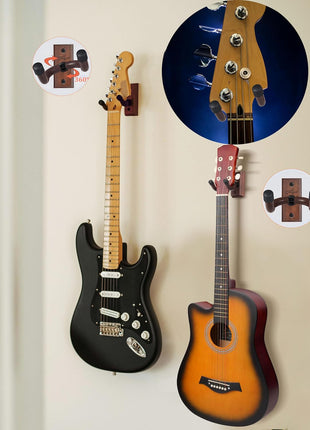 SNIGJAT Guitar Wall Mount 2 Pack, Hardwood Guitar Hanger Wall Hook Holder Stand with Screws, Guitar Wall Mount Hanger for Acoustic Guitar, Electric Guitar, Banjo, Bass, Mandolin