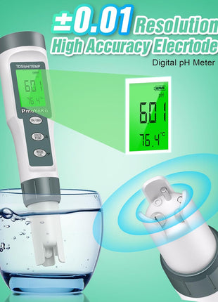pH Meter, 3-in-1 TDS Meter Digital Water Tester with 0.01 High Precision, Water Tester for Drinking Water with 0-14 pH Test Range, TDS/Temp/pH Tester for Wine, Aquarium, Pool, Garden, Bath and Water