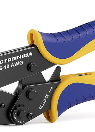haisstronica Crimping Tool For Heat Shrink Connectors-AWG 26-10 Ratchet Wire Terminal Crimper-Ratcheting Crimper Tools-Available For Insulated Nylon Connectors and Electrical Wire Connectors HS-8327