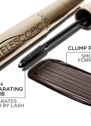 L'Oreal Paris Makeup Original Telescopic Mascara, Separating Mascara Volume and Length Formula, Washable, Blackest Black, 0.27 Fl Oz., 1 Count