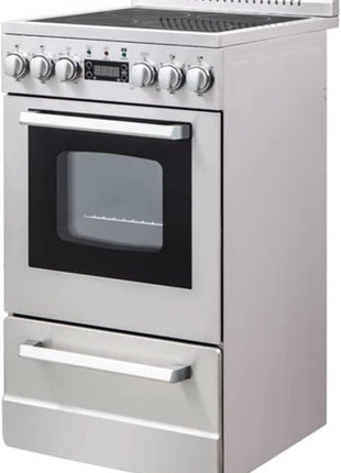 Avanti Electric Range Oven ELITE Series Compact Design, 2-Cu.Ft. Capacity with 4 Coil Burners, Framed Glass Oven Door, Storage Drawer and Broiler with Pan, 20-Inch, Stainless Steel