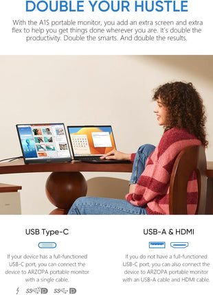 ARZOPA Portable Monitor Kickstand, 14.0 inch Ultra Slim Portable Laptop Monitor FHD 1080P External Display with Dual Speakers Second Screen for Laptop PC Phone Xbox PS4/5 Switch-A1S