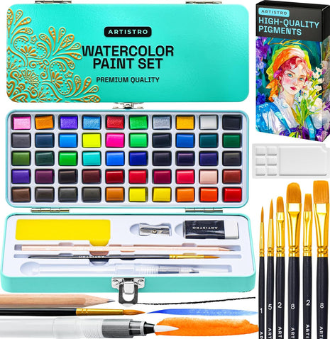 ARTISTRO Vivid Watercolor Paint Set with Palette & Brush Pens | Portable Paint Art Kit, Travel Water Color Set, For Adults, Professionals, & Kids, Art & Painting Supplies, Gift Idea