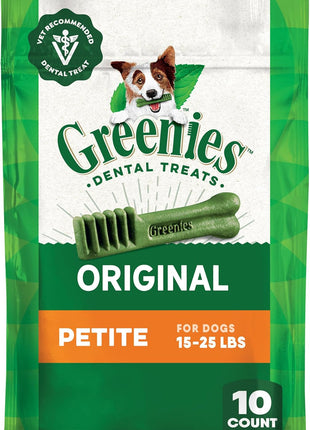 Greenies Veterinarian-Recommended Adult Natural Dental Dog Treats Petite Size, Dog Dental Chews, Original Flavor, 36 oz. Pack, 60 Count