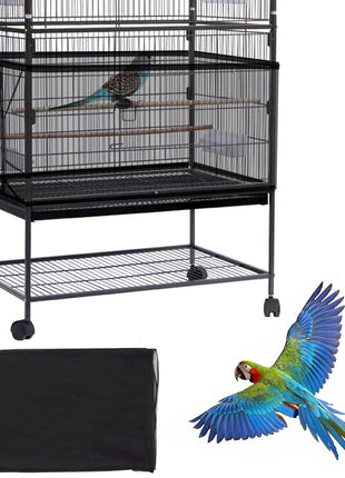 Daoeny Large Bird Cage Cover, Bird Cage Seed Catcher, Adjustable Soft Airy Nylon Mesh Net, Birdcage Cover Skirt Seed Guard for Parrot Parakeet Macaw African Round Square Cages (Black)