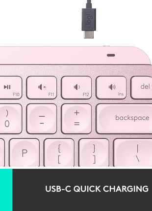 Logitech MX Keys Mini Minimalist Wireless Illuminated Keyboard - Rose | Minimalist, wireless, illuminated, compact, backlit, USB-C, compatible with macOS, iOS, Windows, Linux, Android, metal build