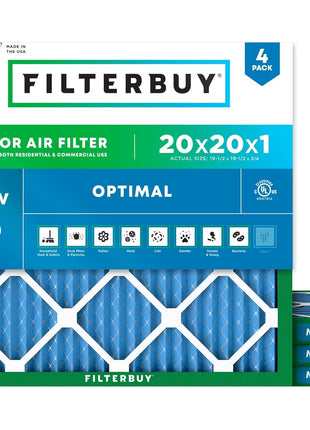 Filterbuy 20x20x1 Air Filter MERV 13 (MPR 1900) Health Defense Replacement (4-Pack), Electrostatic Pleated HVAC AC Furnace Filters, Made in USA (Actual Size: 19.50 x 19.50 x 0.75)