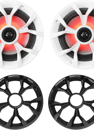 Rockville RKL65MBW (2) 6.5 inch 700W Marine Speakers, 4 Ohm, LED Lights, CEA Compliant, Coaxial, Waterproof, Black/White Grilles for Boats, ATVs, UTVs