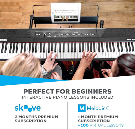 Alesis Recital ? 88 Key Digital Piano Keyboard with Semi Weighted Keys, 2x20W Speakers, 5 Voices, Split, Layer and Lesson Mode, Fx and Piano Lessons