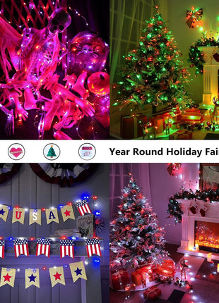 BrizLabs Color Changing Fairy String Lights 66ft 200 LED for Xmas Halloween | RGB; Rainbow; Music sync; 540+ modes; Brightness & speed adjustable; Plugin; IP44 Waterproof; Remote gold & silver wire light