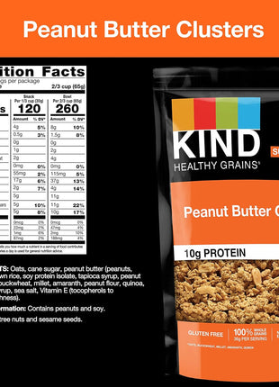 KIND Healthy Grains Granola, Peanut Butter Clusters, Healthy Snacks, Gluten Free, 100% Whole Grains, 10g Protein, 11oz, 3 Count