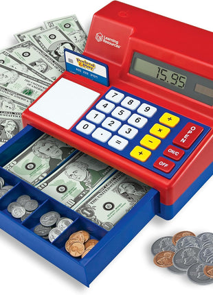 Learning Resources Pretend & Play Calculator Register Toy - Kids Play Set & Credit Card Toy, Register for Kids, Pretend Grocery Store Shopping Playset for Toddlers, Teaching Math Set