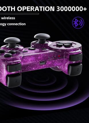 Wireless Controller for PS-3 Motion Sense Double Vibration Upgraded Gaming Remote for Play 3 with Charging Cord (Blue+Purple)