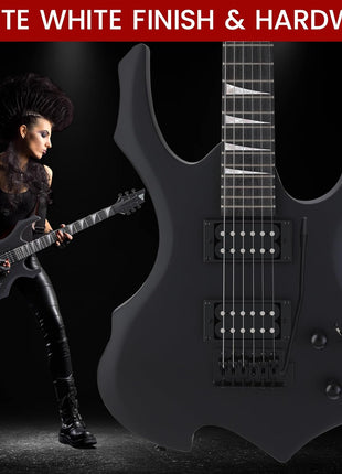 Pyle Heavy Metal EG Fire Electric Guitar Axe w/ Amplifier Kit, Full Size Instrument w/ Practice Amp & Accessories, Metal Axe, Black