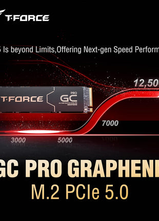 TEAMGROUP T-Force GC PRO 2TB Graphene Heatsink DRAM SLC Cache 3D TLC NAND NVMe InnoGrit PCIe Gen5x4 M.2 2280 Gaming Internal SSD Read/Write 12500/11000 MB/s TM8FFL002T0C129