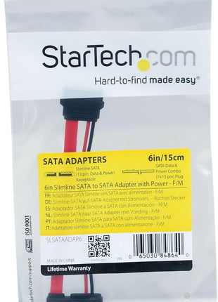 6in Slimline SATA to SATA Adapter with Power - F/M
