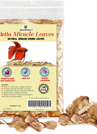SunGrow 50 pcs Catappa Indian Almond Leaves – 2" Water Conditioner for Betta Fish Tank, Aquarium Leaf for Fish Breeding, Shrimp, Goldfish, Guppy & Frogs