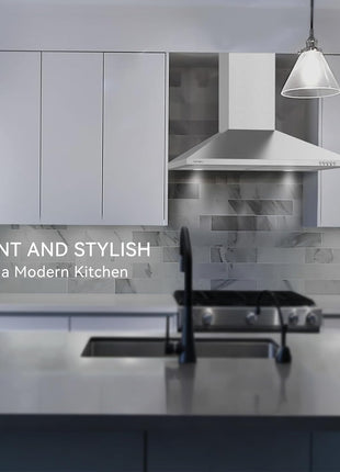 Hermitlux Range Hood 30 inch Stainless Steel, Wall Mount Vent Hood for Kitchen with Charcoal Filter, Ducted/Ductless Convertible
