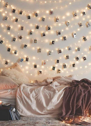 LECLSTAR Photo Clip String Lights 17Ft - 50 LED Fairy String Lights with 50 Clear Clips for Hanging Pictures, Photo String Lights with Clips - Perfect Dorm Bedroom Wall Decor Wedding Decorations
