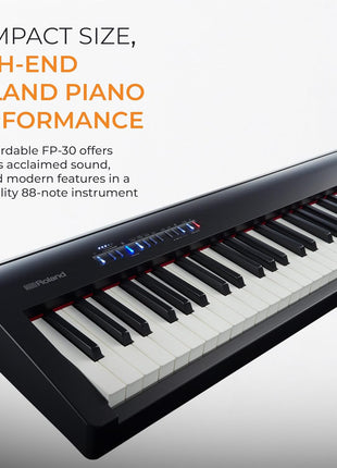 Roland FP 30x 88 Key Digital Piano   Black Bundle with KSC 70 Stand, KPD 70 Three Pedal Unit, Bench, Online Lessons, Austin Bazaar Instructional DVD, and Polishing Cloth