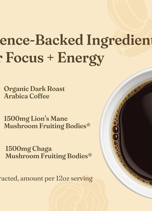 Four Sigmatic Organic Focus Mushroom Ground Coffee | Dark Roast, Organic Coffee with Lion's Mane & Chaga Mushroom for Mental Clarity & Energy Support | 12oz Bag