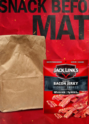 Jack Link's Bacon Jerky, Hickory Smoked   Flavorful Ready to Eat Meat Snack with 11g of Protein per Serving, Made with 100% Thick Cut Real Bacon, Protein Snack, Keto Friendly, 2.5 oz.