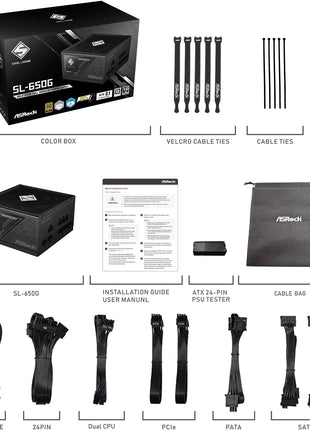 ASRock Steel Legend 650W Power Supply ATX 3.1 PCle iCOOL Full Modular 10 Years Warranty 135 mm FDB Fan SL-650G 80 Plus Gold Cybenetics Platinum Japanese Capacitor 5V Boost
