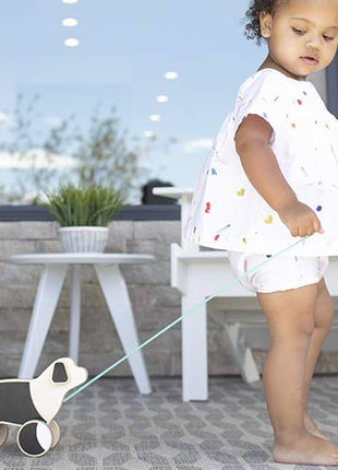 LOVEVERY |The Pull Pup | Wooden Push Pull Toy, Black/White/Natural Wood, Sustainable Toy for Toddler, Ages 18+ Months