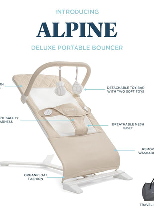 Baby Delight Alpine Deluxe Portable Bouncer, Infant, 0-6 Months, 100% GOTS Certified Cotton Fabrics, Organic Oat
